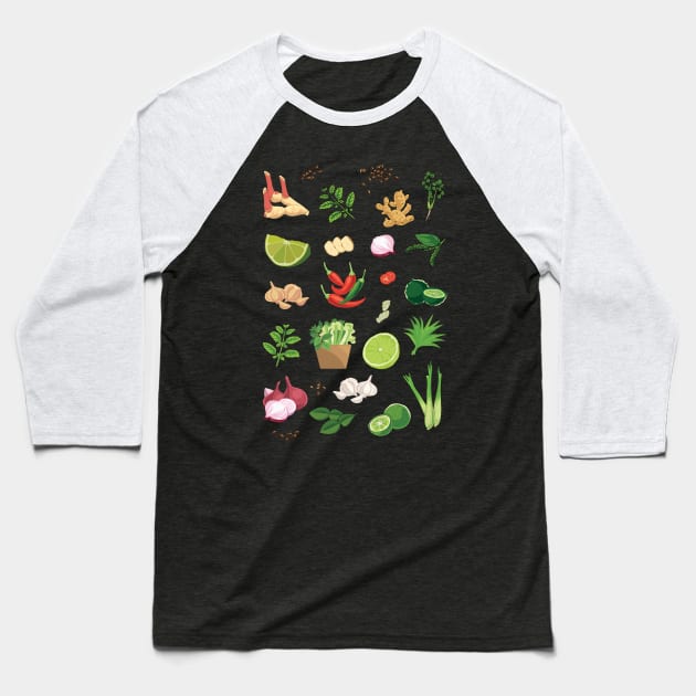 Tropical Vegetable Pattern Baseball T-Shirt by KewaleeTee
